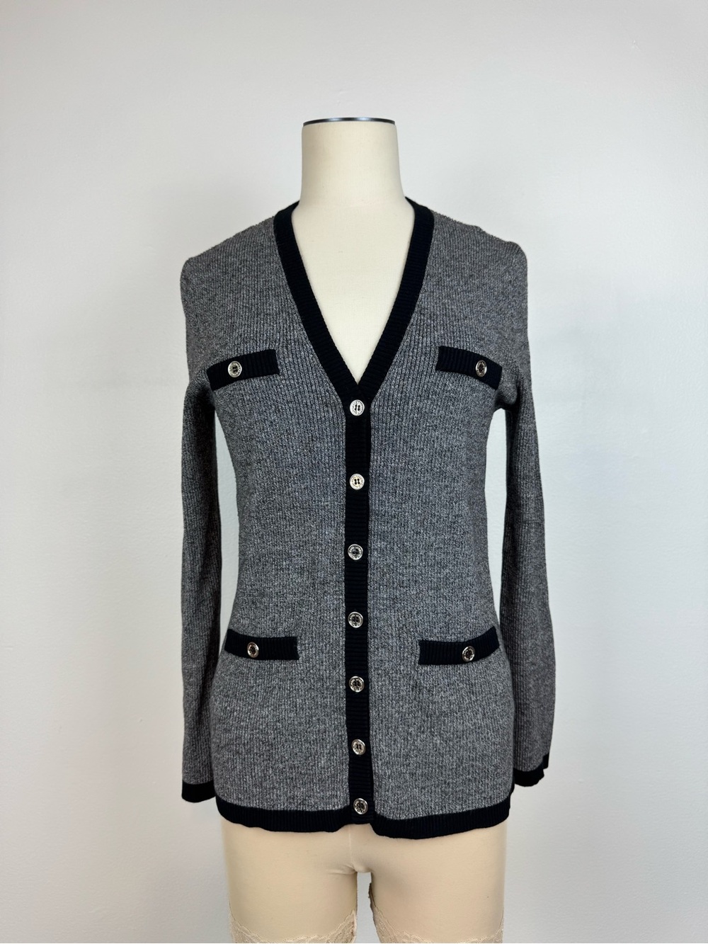 Karl Lagerfeld Women Knitted Colorblock Button Front Cardigan Sweater size M/L